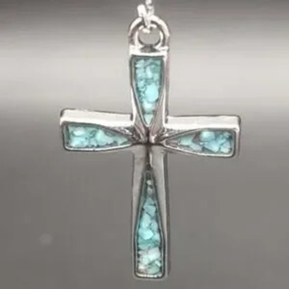925 Silver Plated Turquoise Cross Earrings Western Valentine's Anniversary Gift